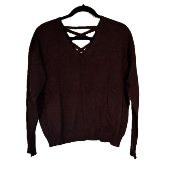 😊Lilla P Criss-Cross Sweater Cabernet V-neck/back Lightweight Long Sleeve iz M - Picture 3 of 11